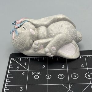 Vtg Hobbiest Ledge Sitter Sleeping Bunny Figurine Hand Painted Pink Blue Ribbons
